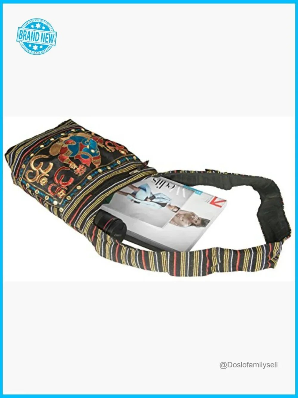 Boho Embroidered Elephant Hobo Crossbody Bag Lightweight Handbag